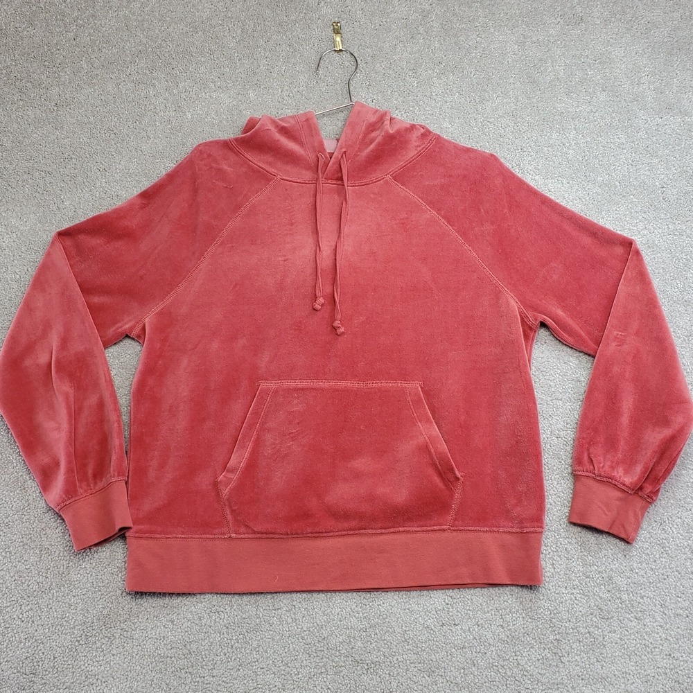 J.CREW Hoodie Womens Small Pink Velour Long Sleeve Kangaroo Active‎ Drawstring